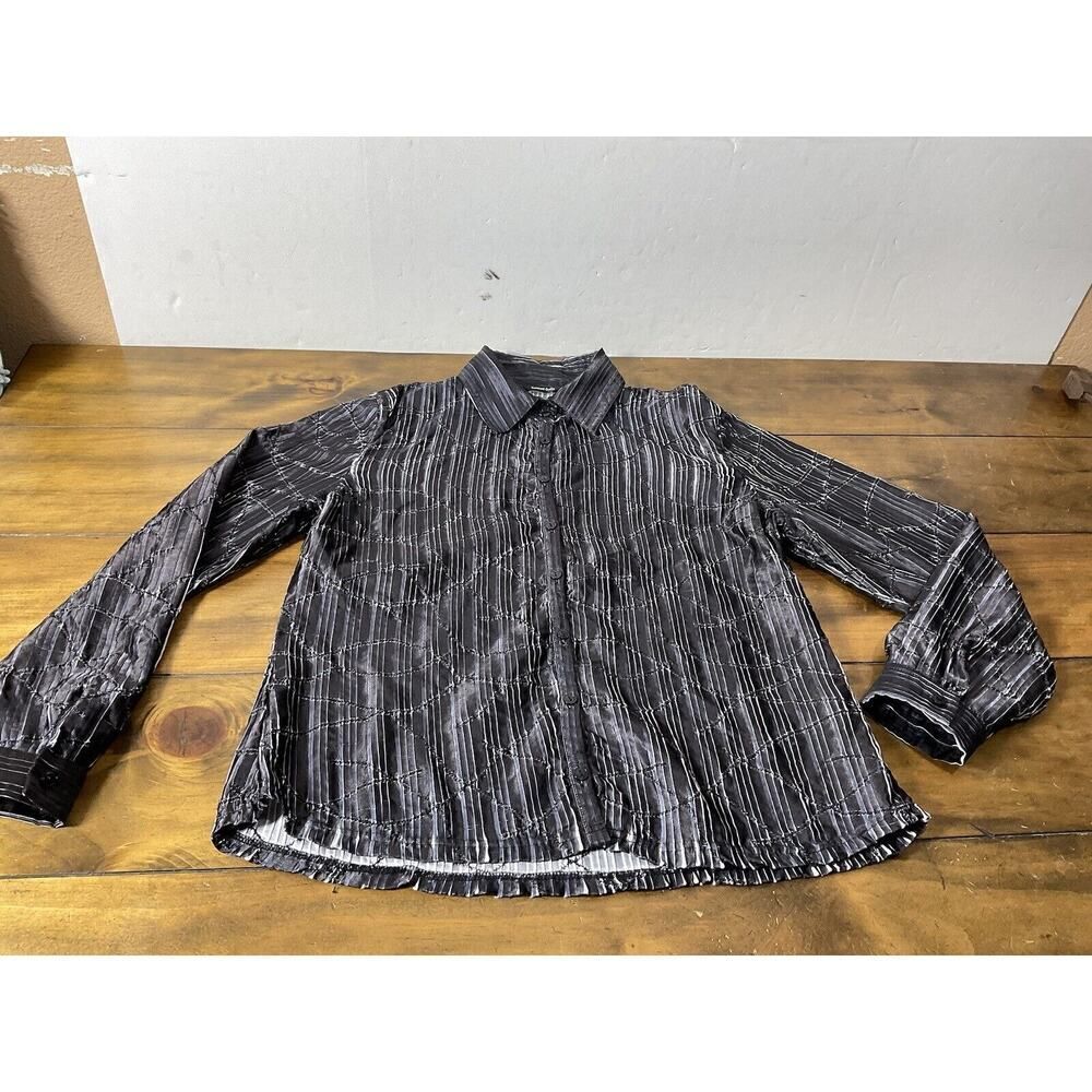 Samuel Dong Womens Shirt Size XL Black Textured Button Up